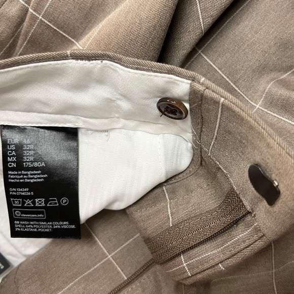 H & M Slim Fit Suit Pants Beige Check Windowpane Design Welt Pockets New sz 32R - Picture 8 of 9